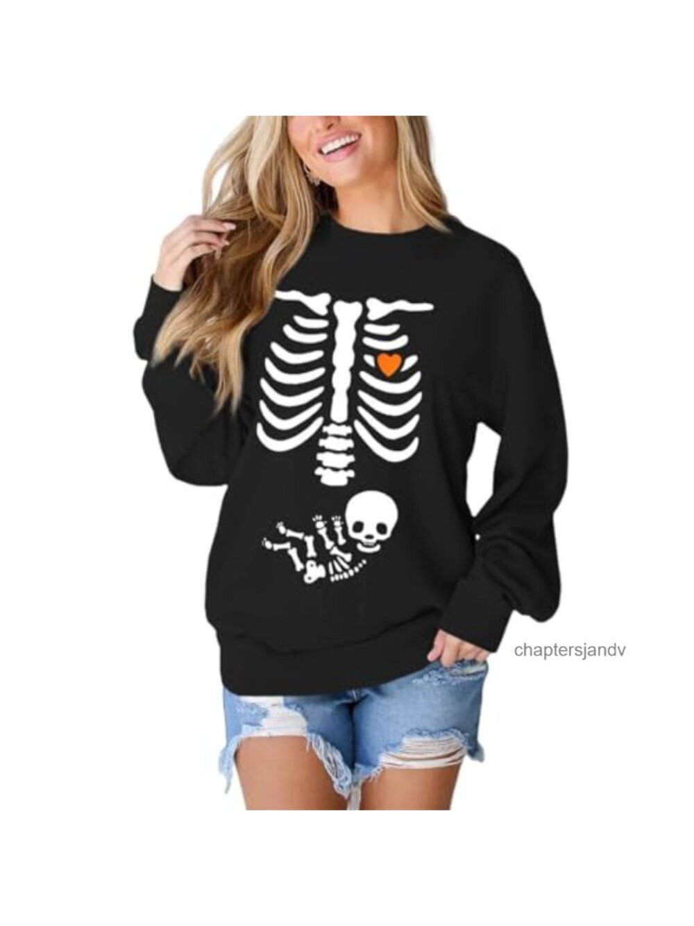 Maternity Halloween Sweatshirt X-Ray Skeleton Graphic Cotton Blend Crewneck